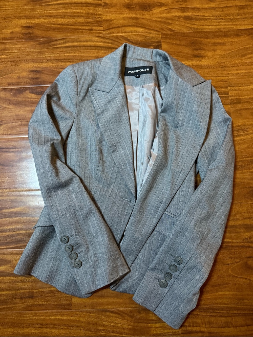 Warehouse Women's Tailored Pinstripe Blazer in Light Gray
